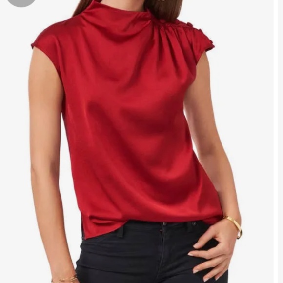 Vince Camuto Satin Button Detail Top Rust, Medium - Picture 6 of 7